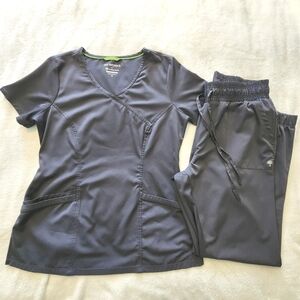 HH Works by Healing Hands Pewter Gray Scrub Set Top & Jogger Pants Size Medium